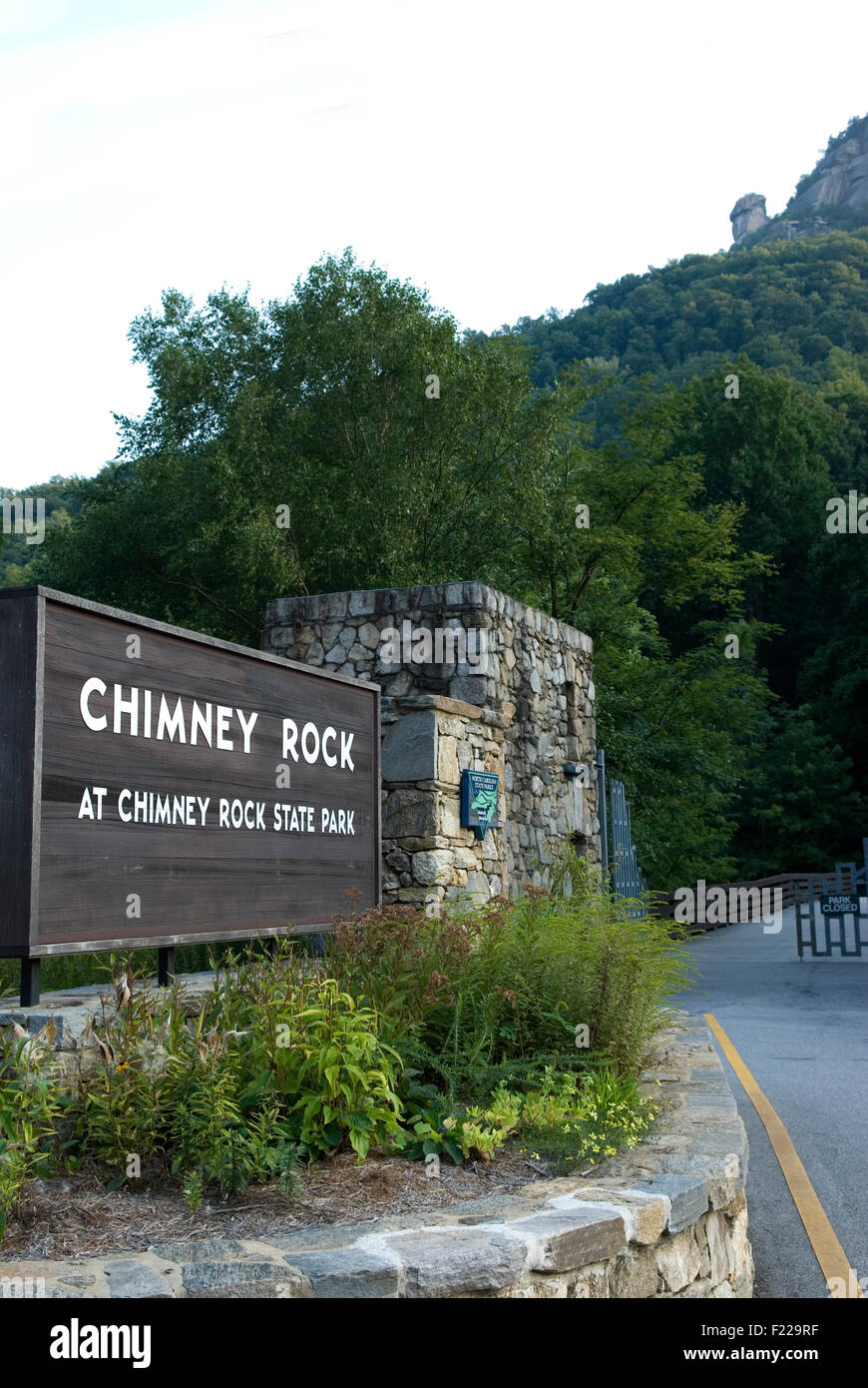 Chimney Rock State Park Zeichen North Carolina USA Stockfoto