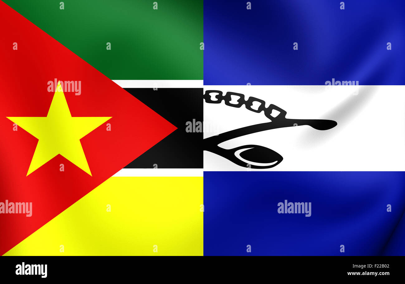 3D Flagge der Tsonga Sprache. Hautnah. Stockfoto