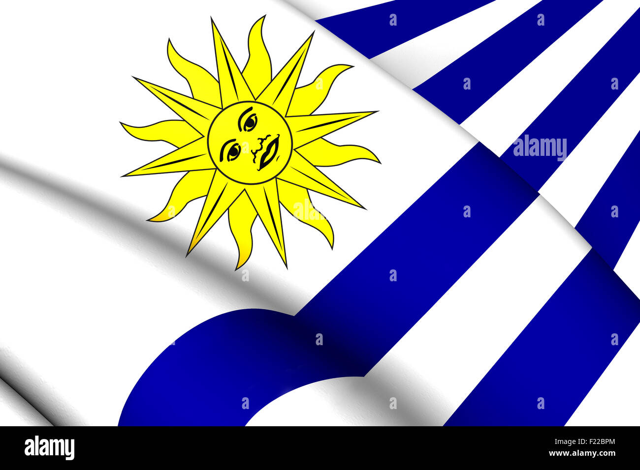 3D Flagge der Uruguay. Hautnah. Stockfoto