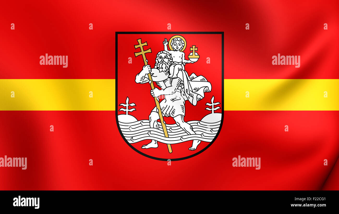 3D Flagge von Vilnius, Litauen. Hautnah. Stockfoto