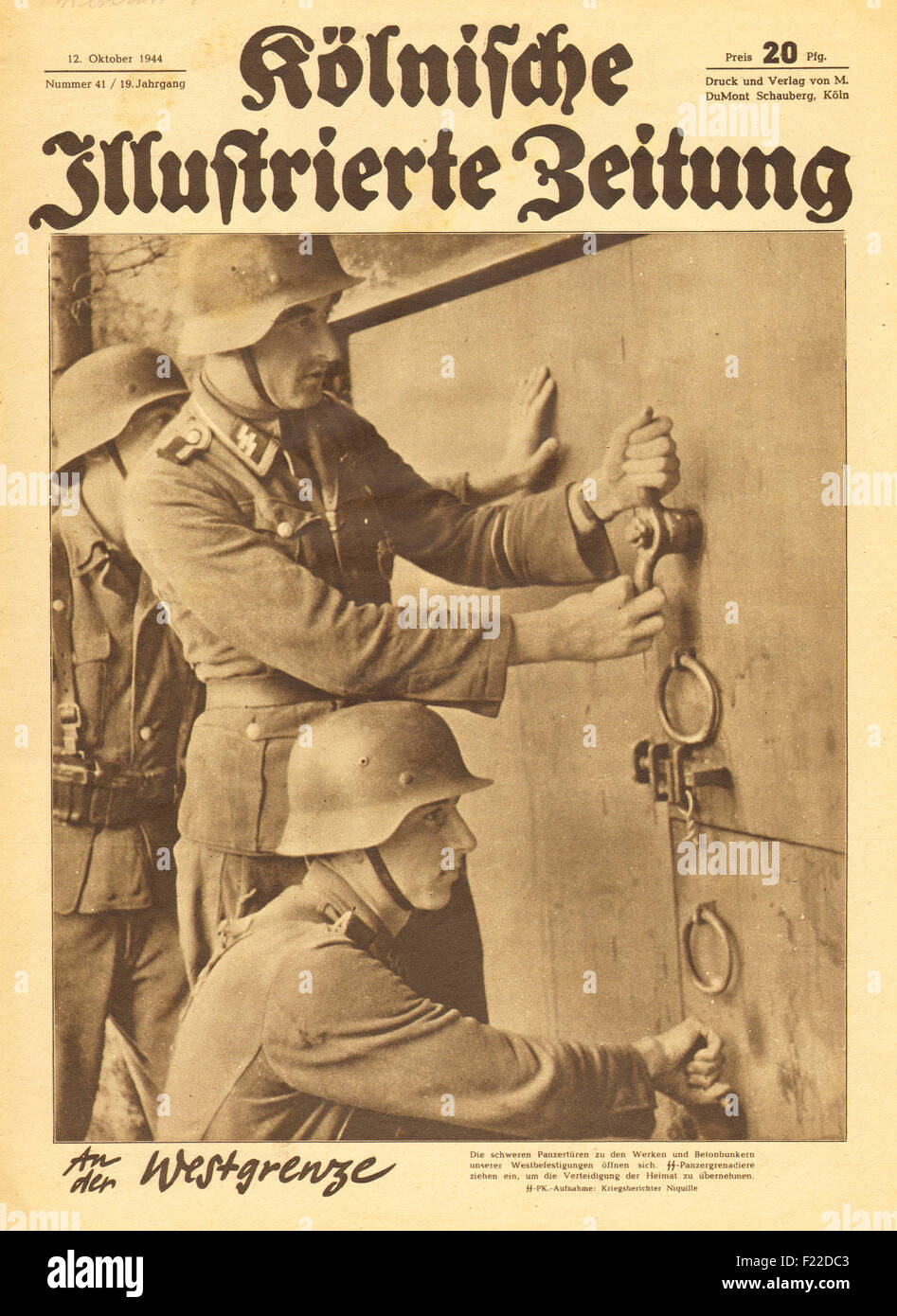 1944 Kolnischer Illustrierte Zeitung Titelseite zeigt Soldaten der Waffen-SS Stockfoto