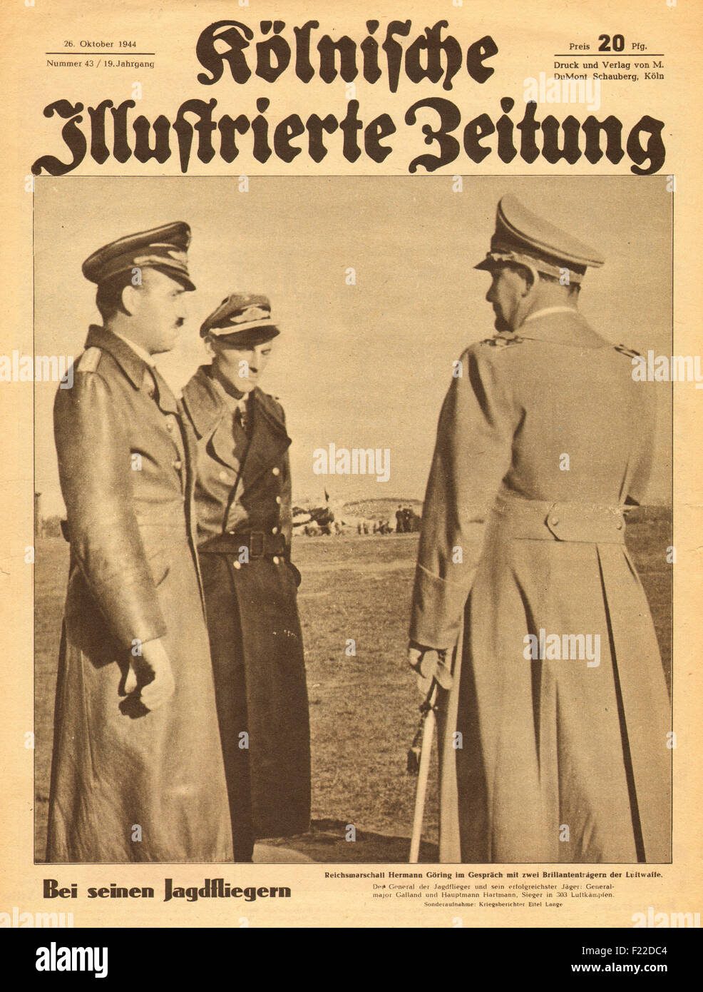1944 Kolnischer Illustrierte Zeitung Titelseite zeigt Reichsmarschall Hermann Göring & General-Major Adolf Galland Stockfoto