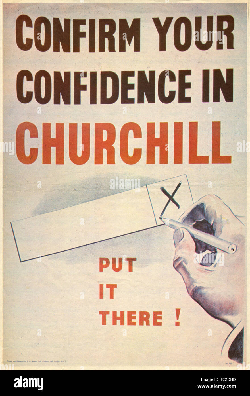 1945 konservative Plakat britischen Parlamentswahlen "Abstimmung für Churchill" Stockfoto