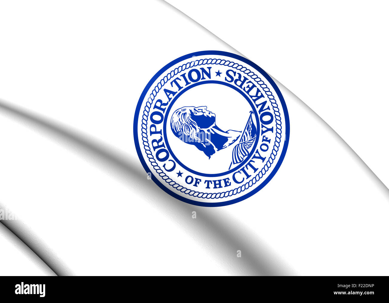 3D Flagge von Yonkers, USA. Hautnah. Stockfoto