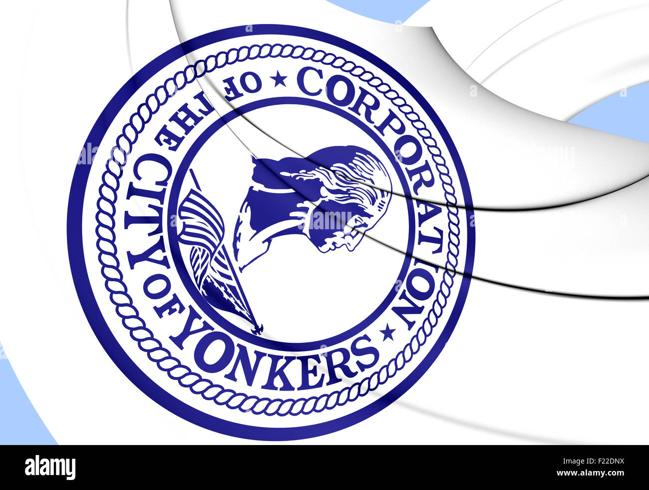 3D Flagge von Yonkers, USA. Hautnah. Stockfoto