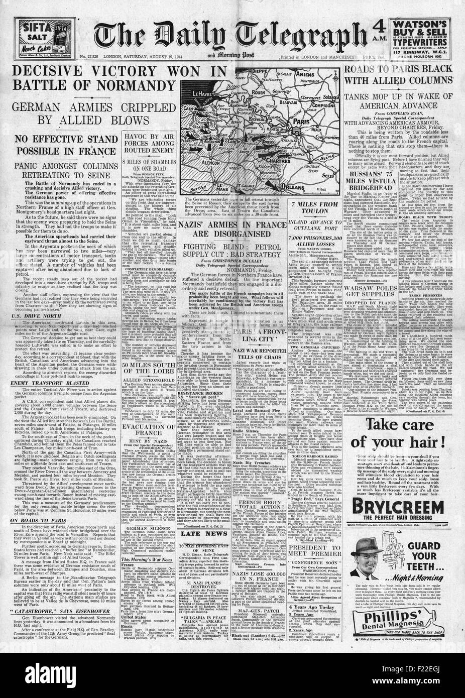 1944 daily Telegraph Front Seite Berichterstattung Schlacht um die Normandie Stockfoto