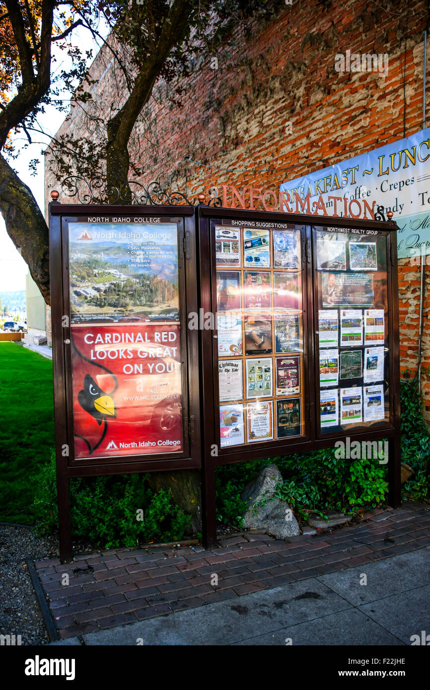 Informationen für Tourismus auf Sherman Ave in Coeur d ' Alene, Idaho Stockfoto