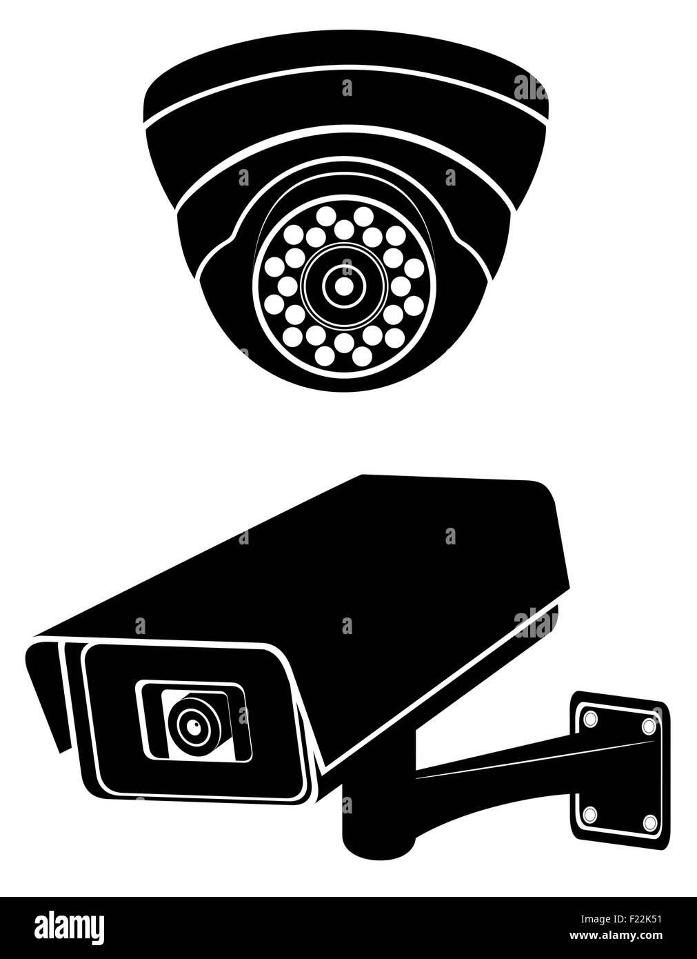 Überwachung Kameras schwarze Silhouette Vektor-Illustration isoliert auf weißem Hintergrund Stock Vektor