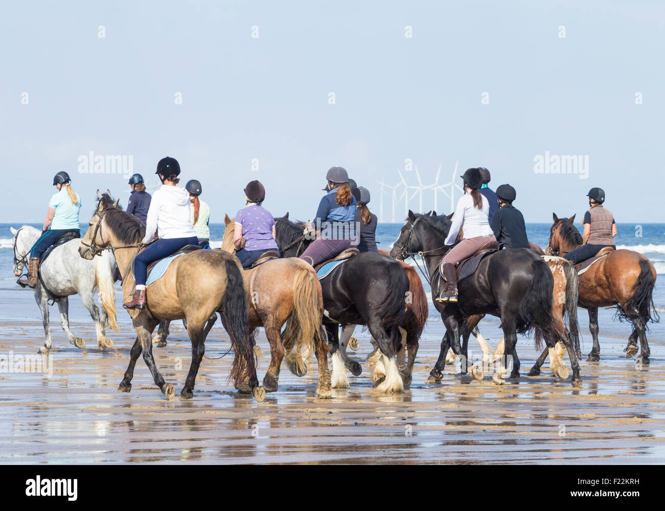 Reiten auf Saltburn Strand. Saltburn am Meer, North Yorkshire, England. Großbritannien Stockfoto