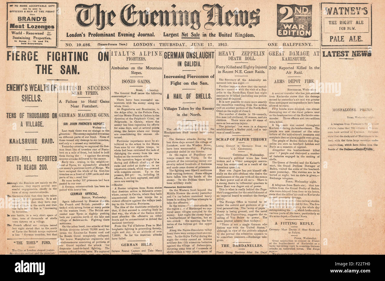 1915 Abendnachrichten große Offensive der deutschen Armee in Galizien Stockfoto