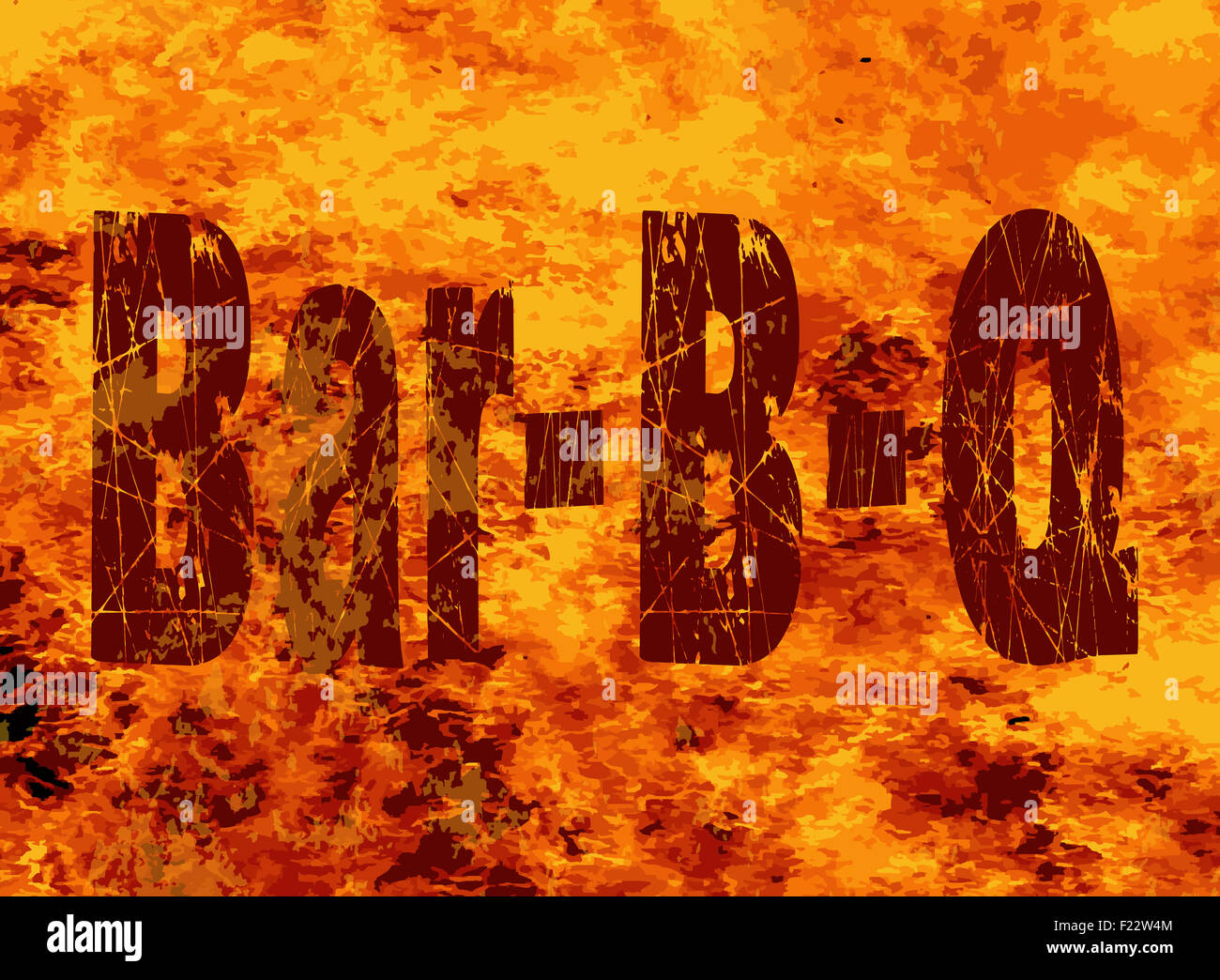 Der Text festgelegt Bar B Q in einem knisternden Flammen-Hintergrund Stockfoto