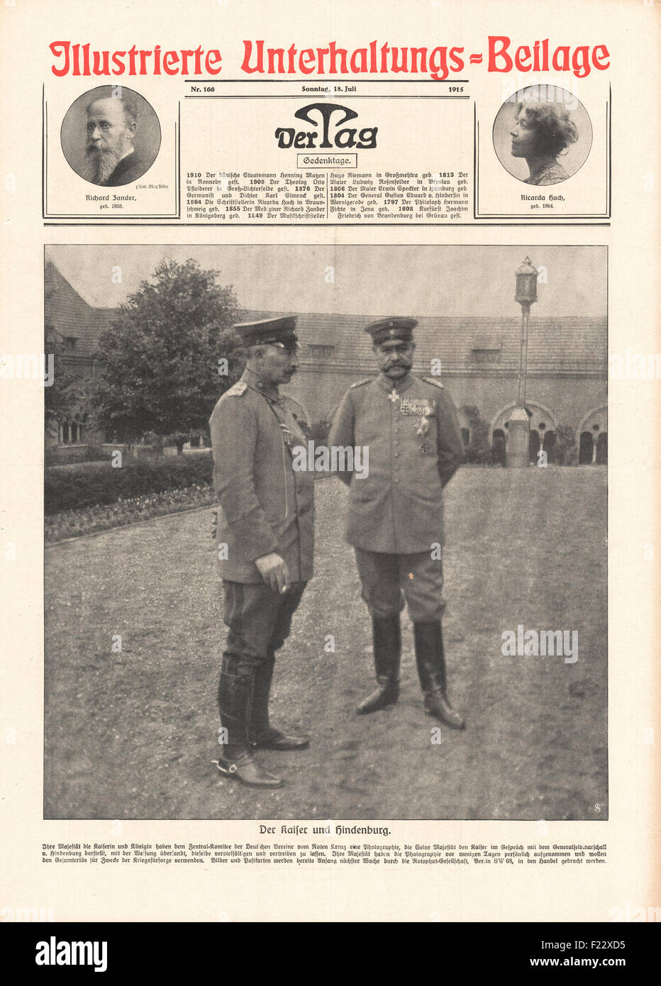 1915 der Tag Kaiser Wilhelm II. Und Paul von Hindenburg Stockfoto