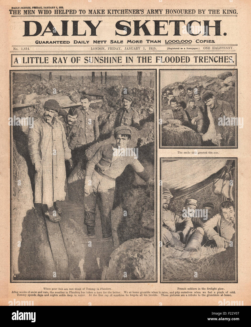1915 Daily Sketch Britische Soldaten in einem Graben Stockfoto