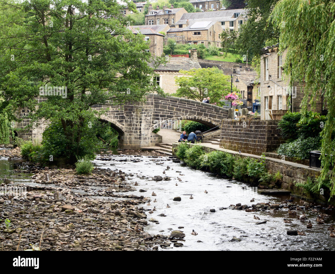 Die alte Lastesel Brücke an Hebden Bridge West Yorkshire in England Stockfoto