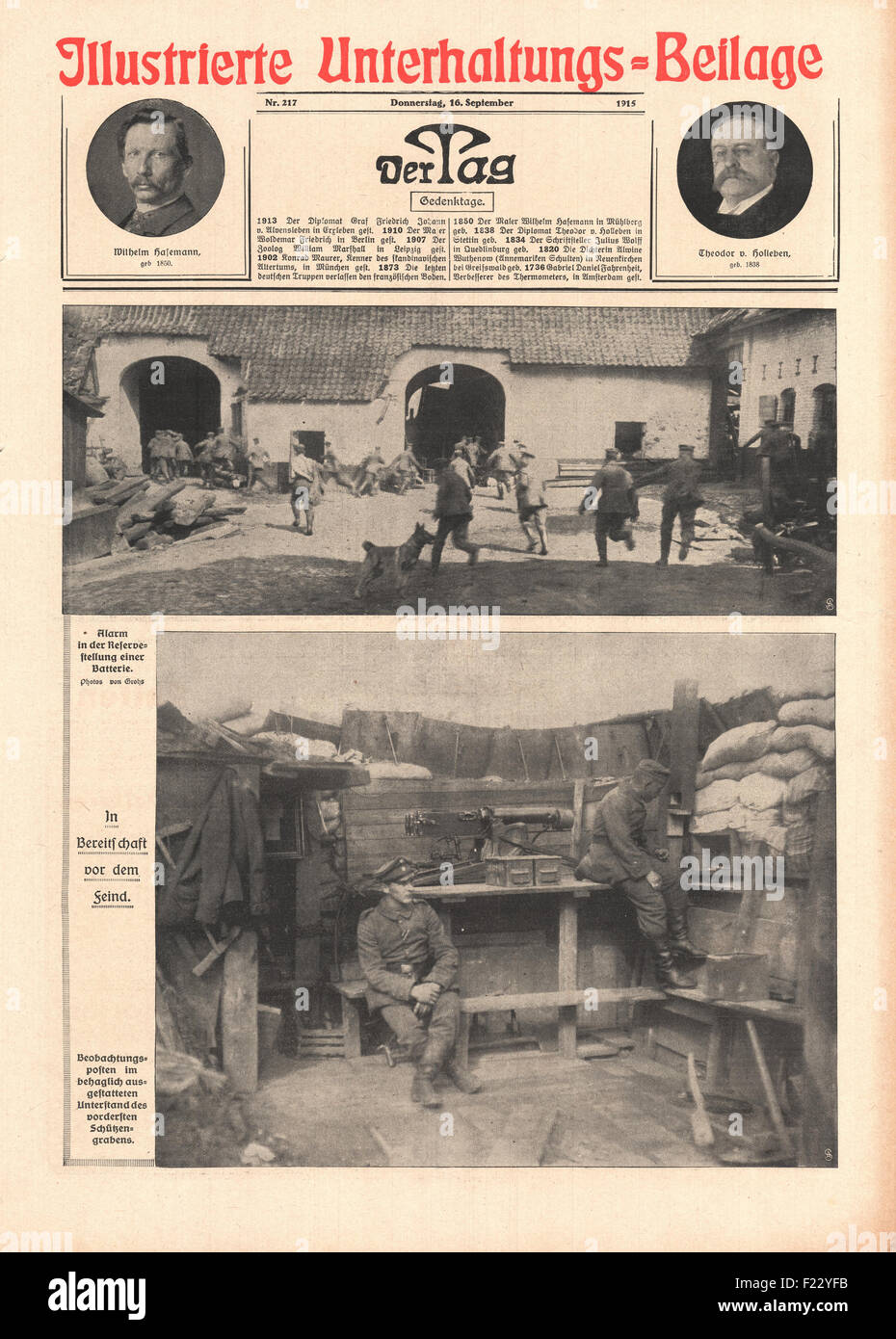 1915 der Tag Deutsche Soldaten in einem Graben Stockfoto