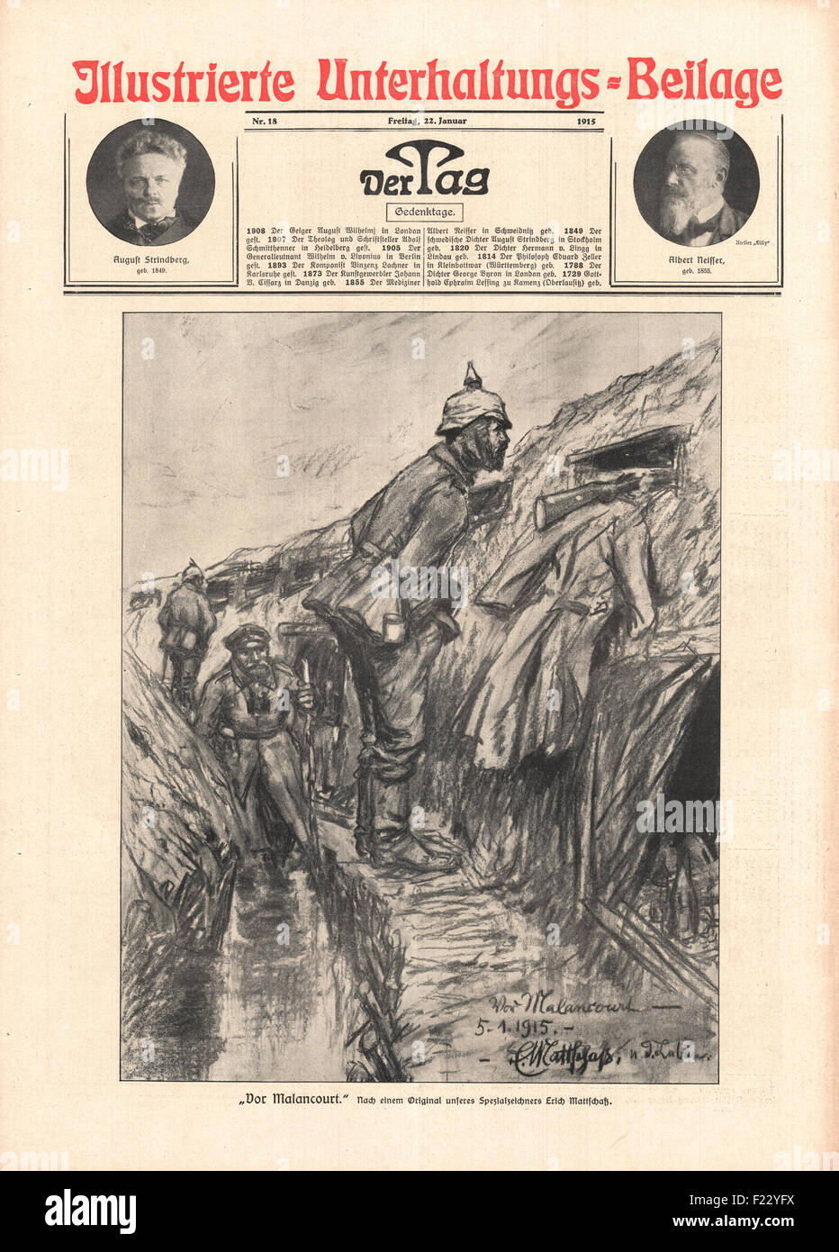 1915 der Tag Deutscher Scharfschütze in den Schützengräben Stockfoto