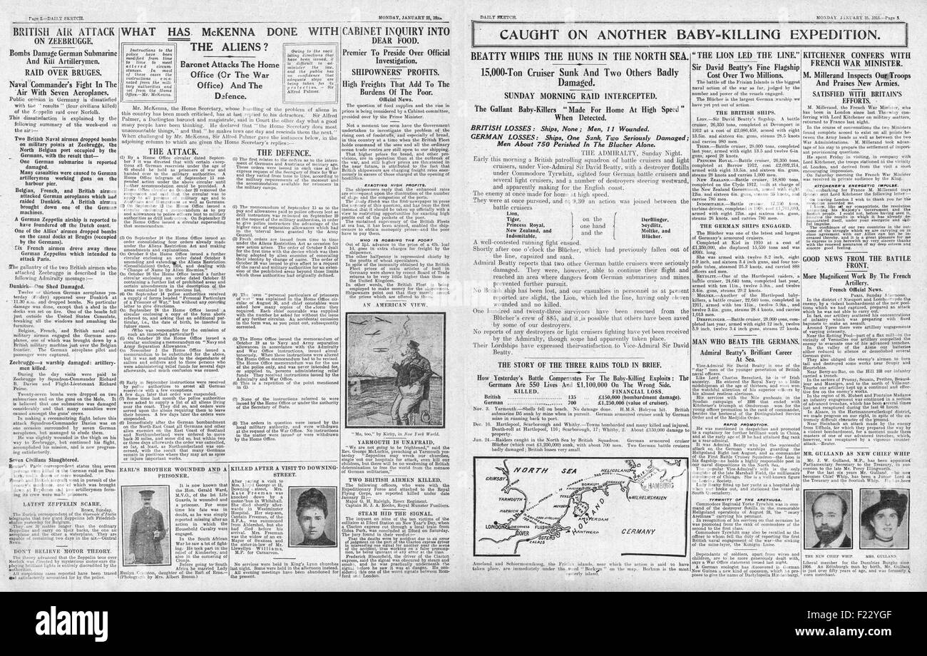 1915 Daily Sketch Versenkung des deutschen Kreuzfahrtschiffes SMS Blücher Stockfoto