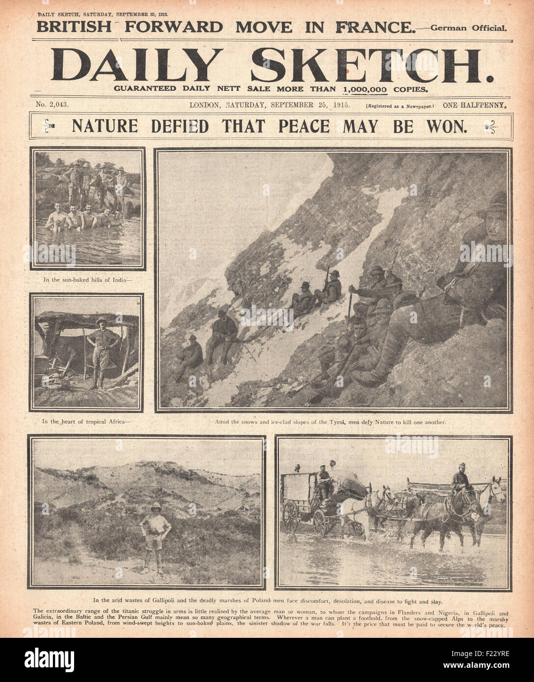 1915 Daily Sketch Soldaten in Indien, Afrika, Österreich, Türkei & Polen Stockfoto