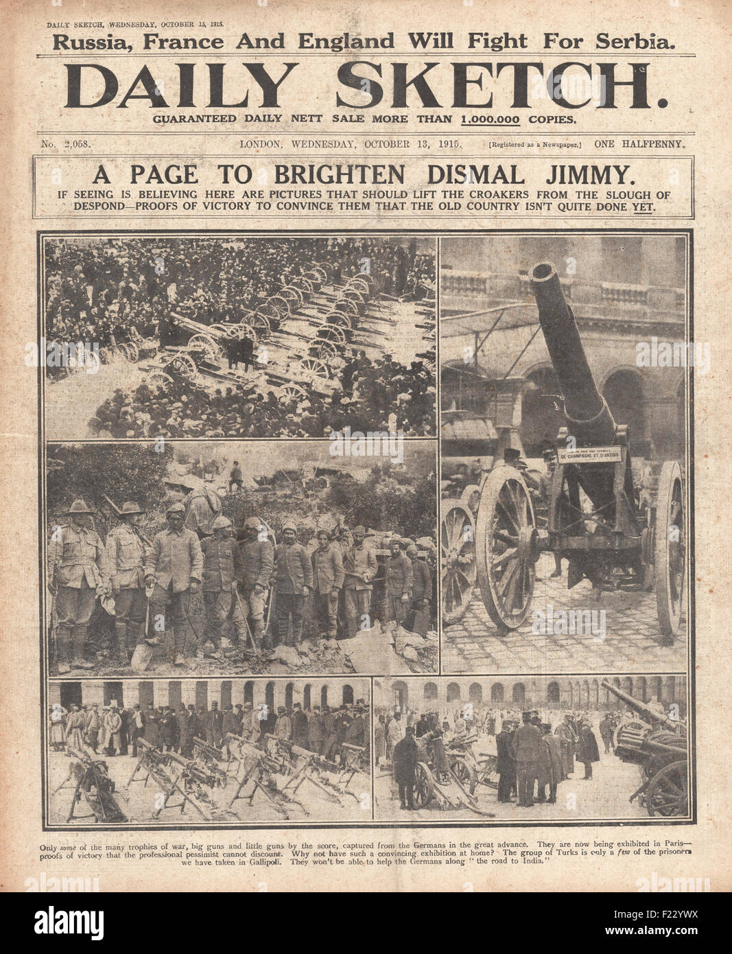 1915 Daily Sketch eroberte deutsche Waffen auf dem Display in Paris Stockfoto