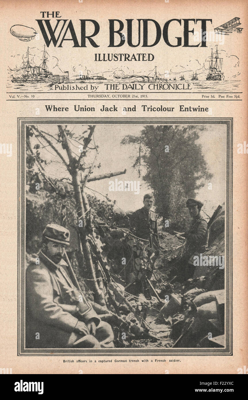 1915 Kriegsbudget britische und französische Soldaten in Gefangenschaft Deutscher Graben Stockfoto