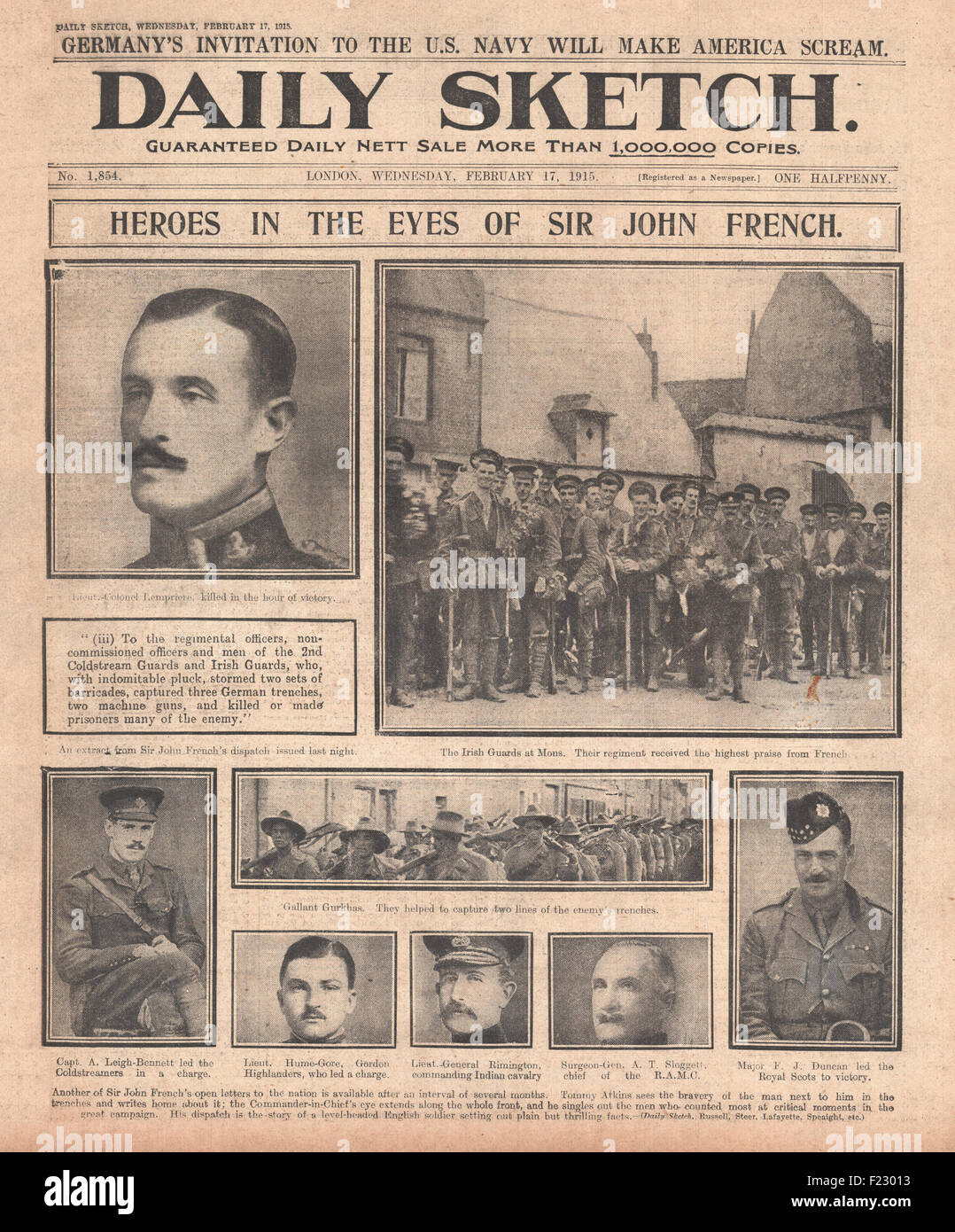1915 Daily Sketch Britische und irische Soldaten in Frankreich Stockfoto