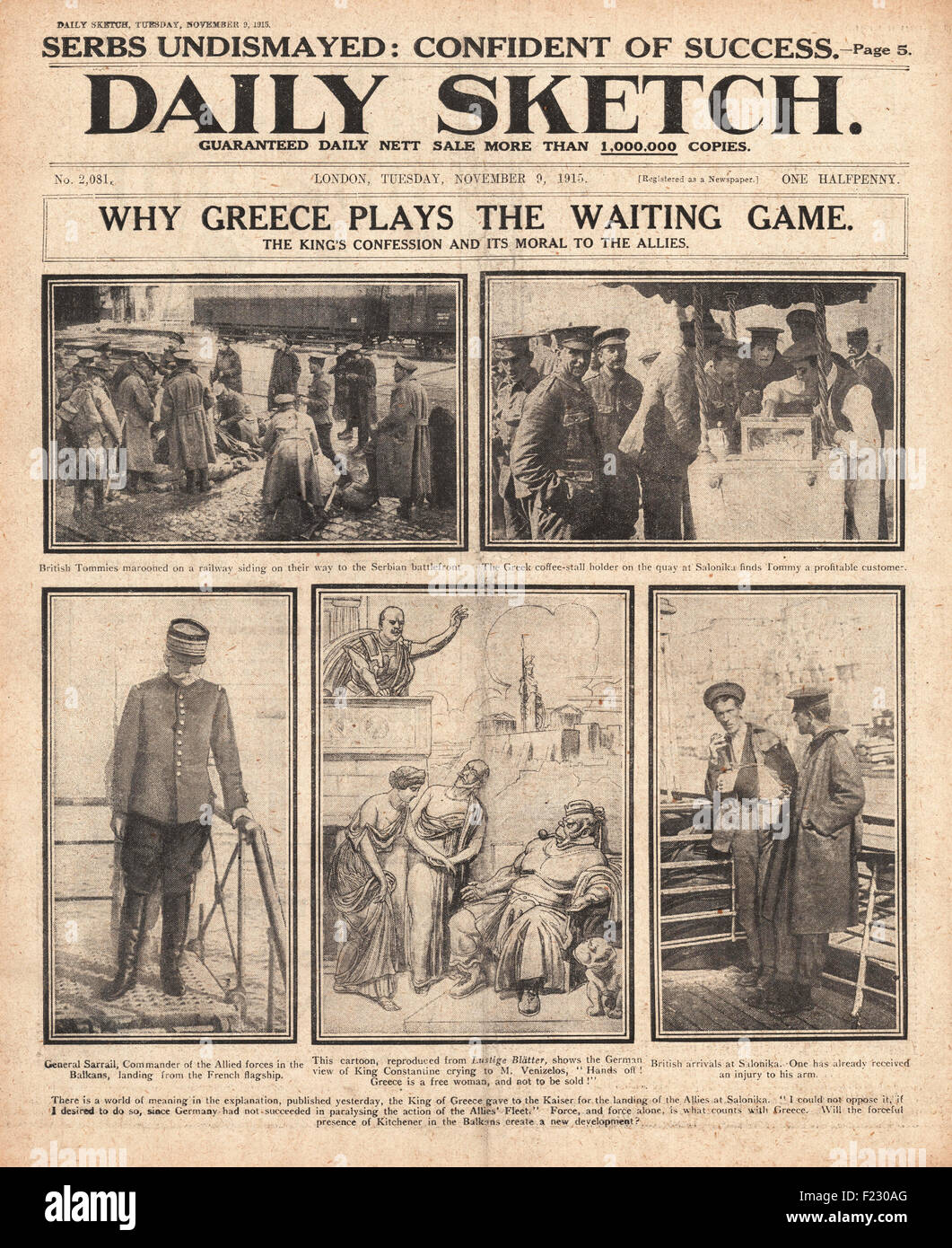 1915 Daily Sketch alliierte Soldaten auf dem Balkan Stockfoto