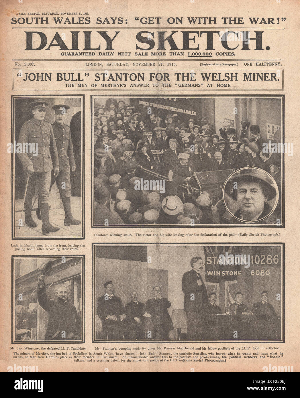 1915 Daily Sketch Charles Stanton wird neuer Abgeordneter für Merthyr Tydfil Stockfoto
