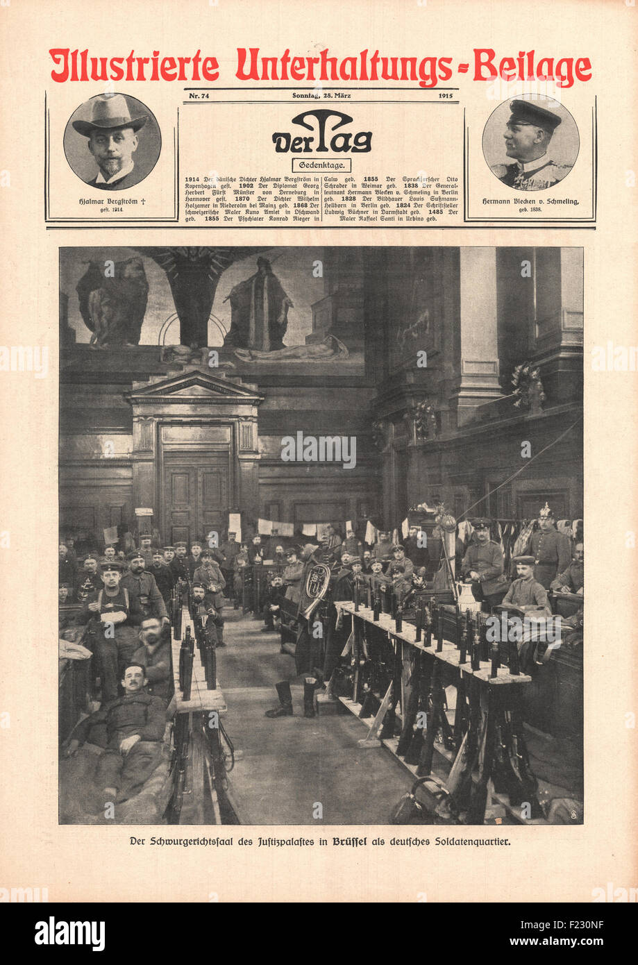 1915 der Tag Deutsche Soldaten im Brüsseler Palast eingeklämmert Gerechtigkeit Stockfoto