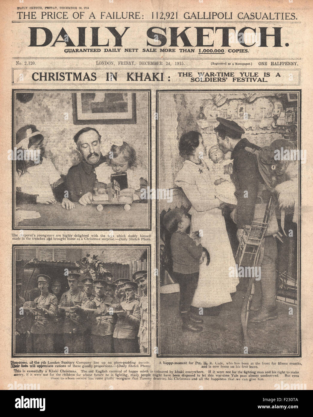 1915 Daily Sketch Britische Soldaten zu Weihnachten nach Hause Stockfoto
