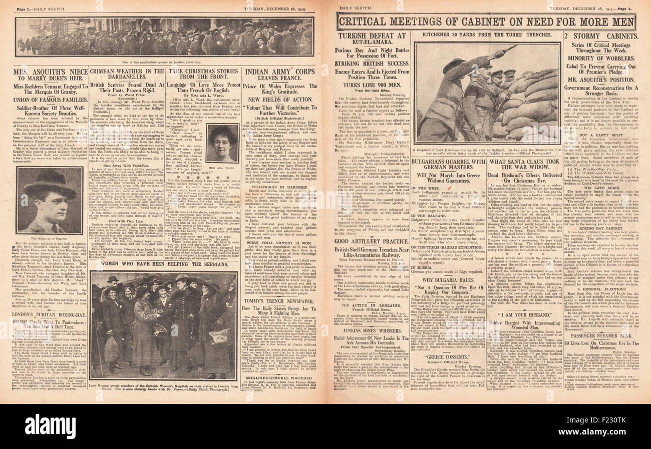 1915 Daily Sketch Kabinettssitzung über die Notwendigkeit für neue Rekruten Stockfoto
