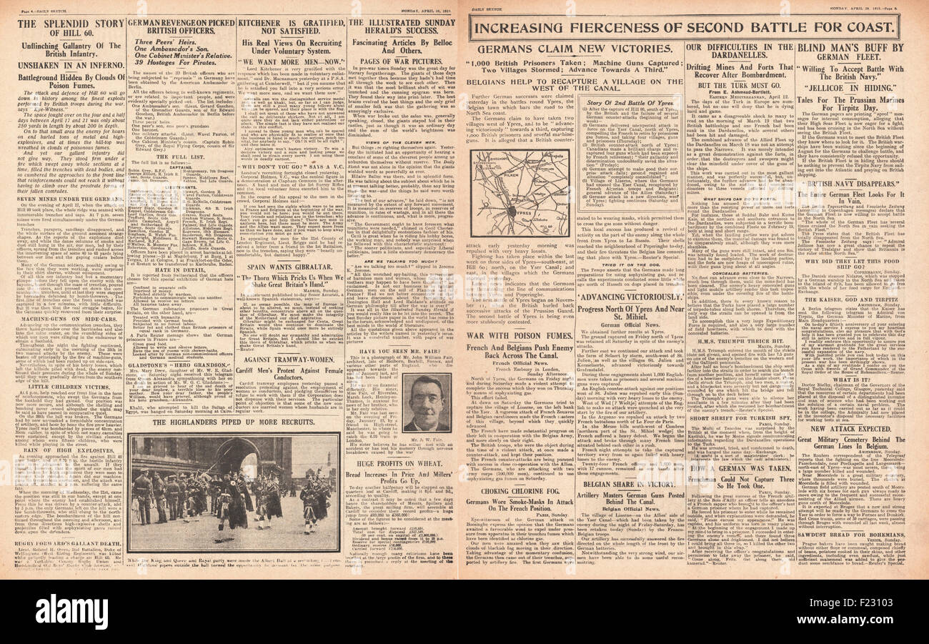 1915 tägliche Sketch Battle for Ypern Stockfoto