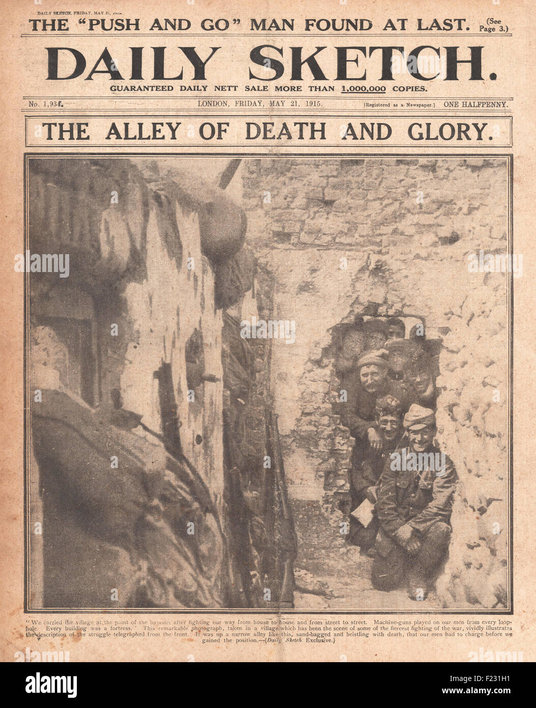 1915 Daily Sketch Soldaten in einem gefangenen Dorf Stockfoto