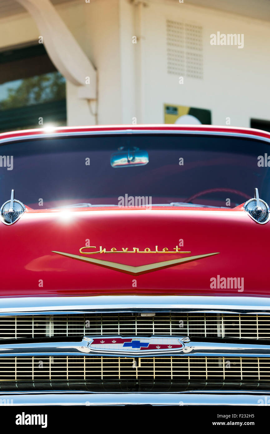 1957 Chevrolet Bel Air. Chevy. Classic American Auto. Brooklands, Weybridge, Surrey, England Stockfoto