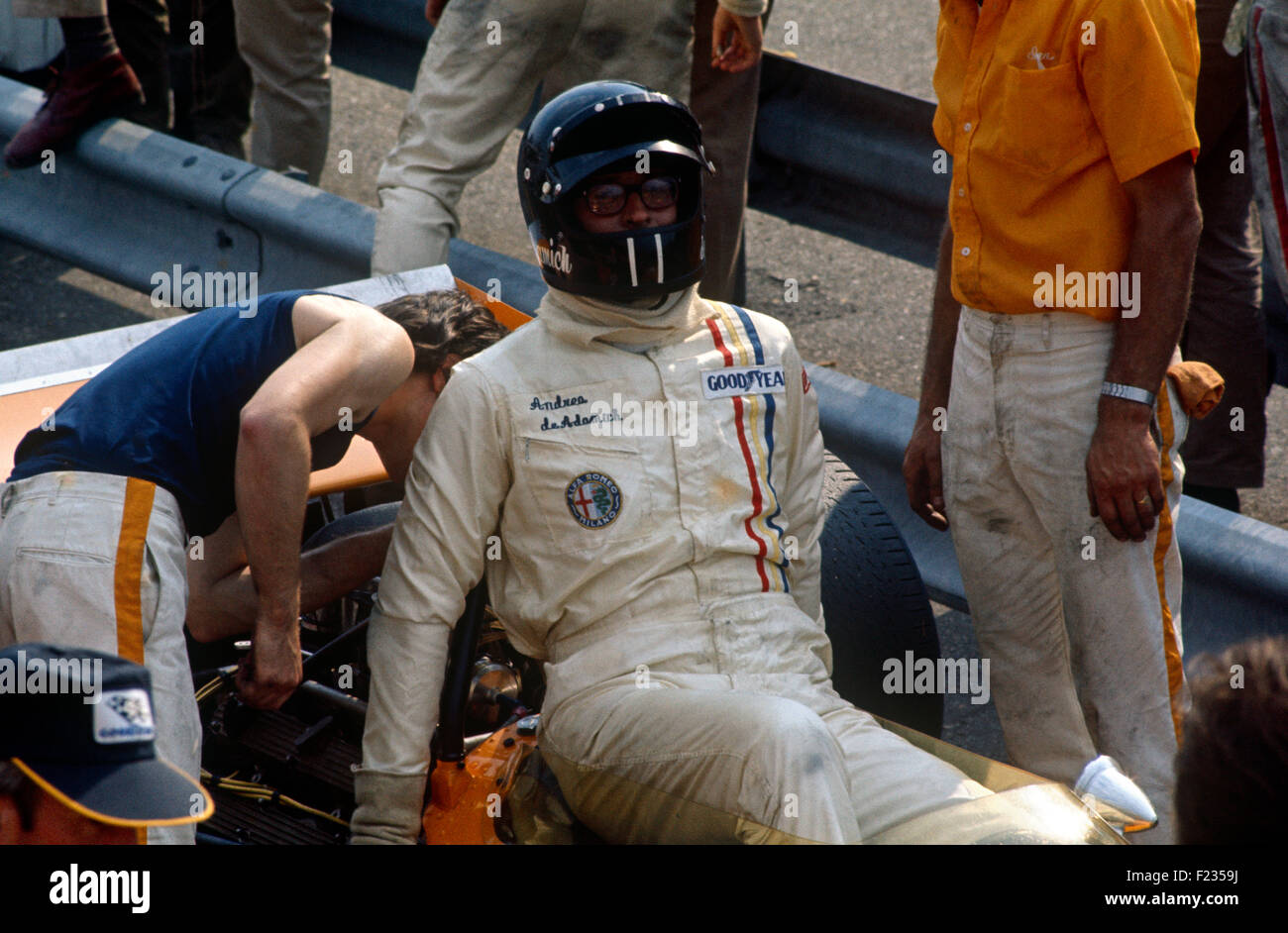 Andrea de Adamich hautnah, in den Gruben niederländischen GP Zandvoort 21. Juni 1970 Stockfoto