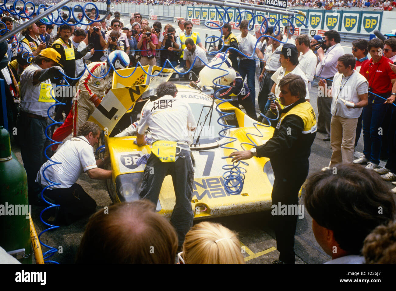 Klaus Ludwig, Paolo Barilla und John Winter Porsche 956, Sieger Le Mans 16. Juni 1985 Stockfoto
