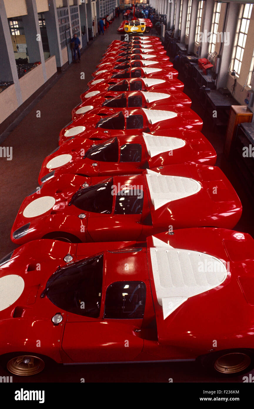 Ferrari 512 s Produktions-Charge der Gruppe 4 Sport Rennwagen, Maranello Fabrik 1970 Stockfoto