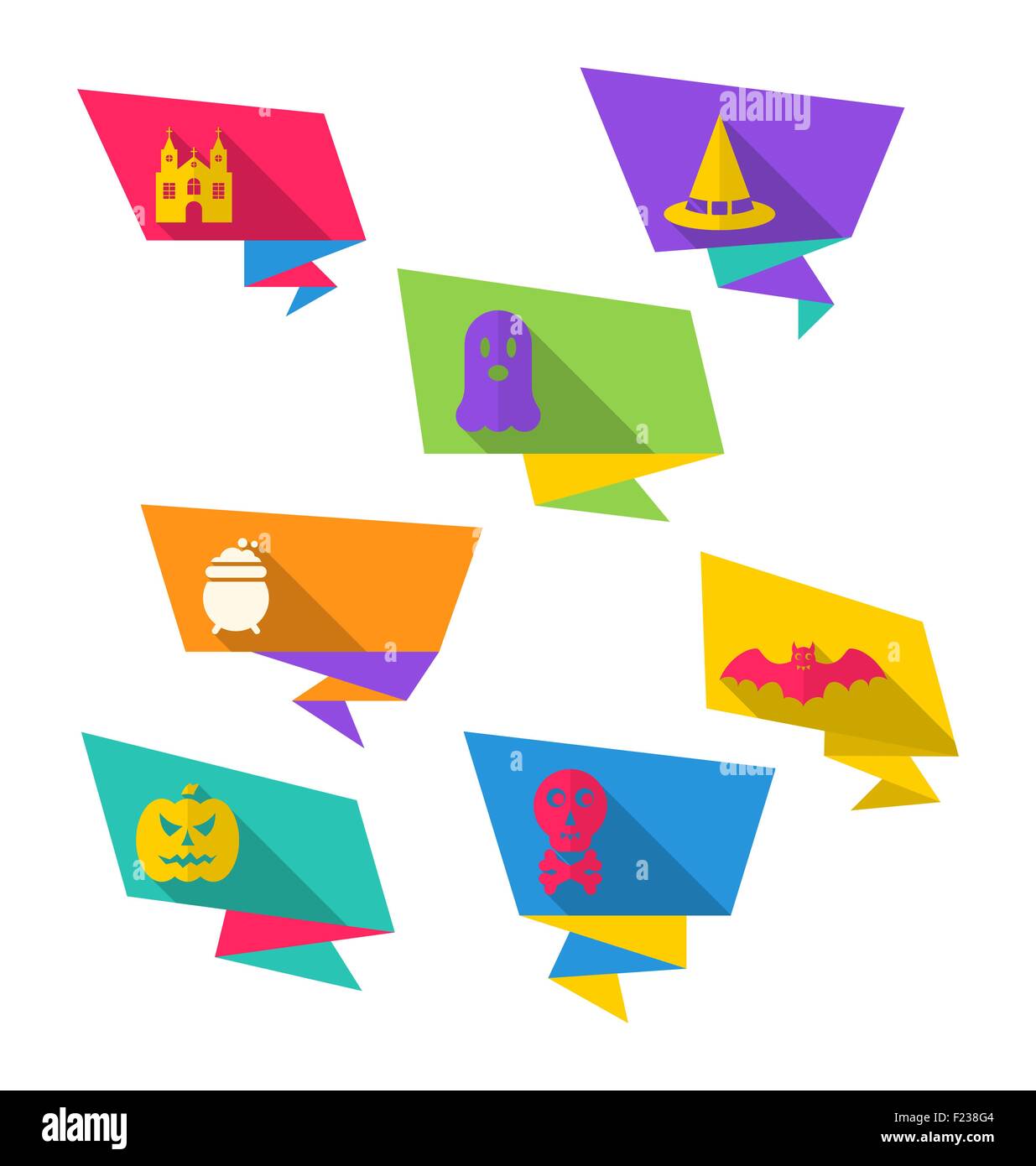 Origami Papier Banner mit Halloween-Symbole Stock Vektor