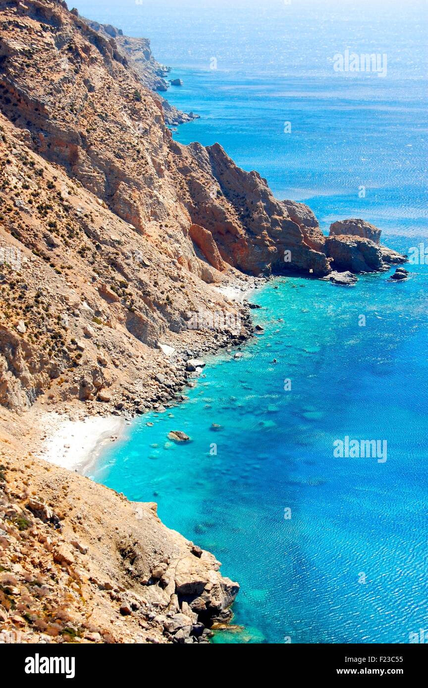 Felsige Küste von Amorgos Insel in den Kykladen, Griechenland Stockfoto