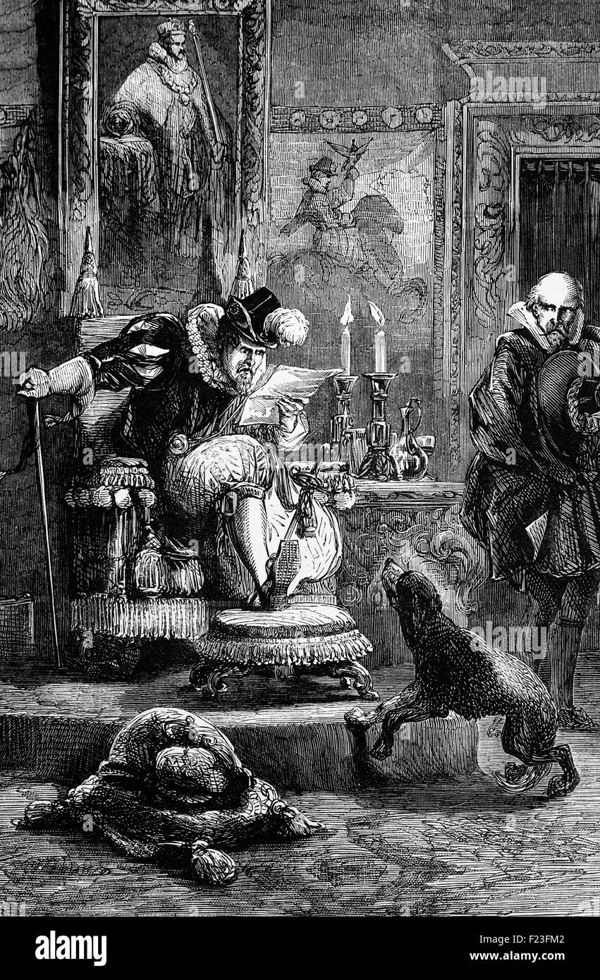 Der spanische Botschafter und König James I während der vorgeschlagenen (erfolglose) spanische Partie zwischen Prinz Charles und die Infantin Maria Anna von Spanien. Stockfoto