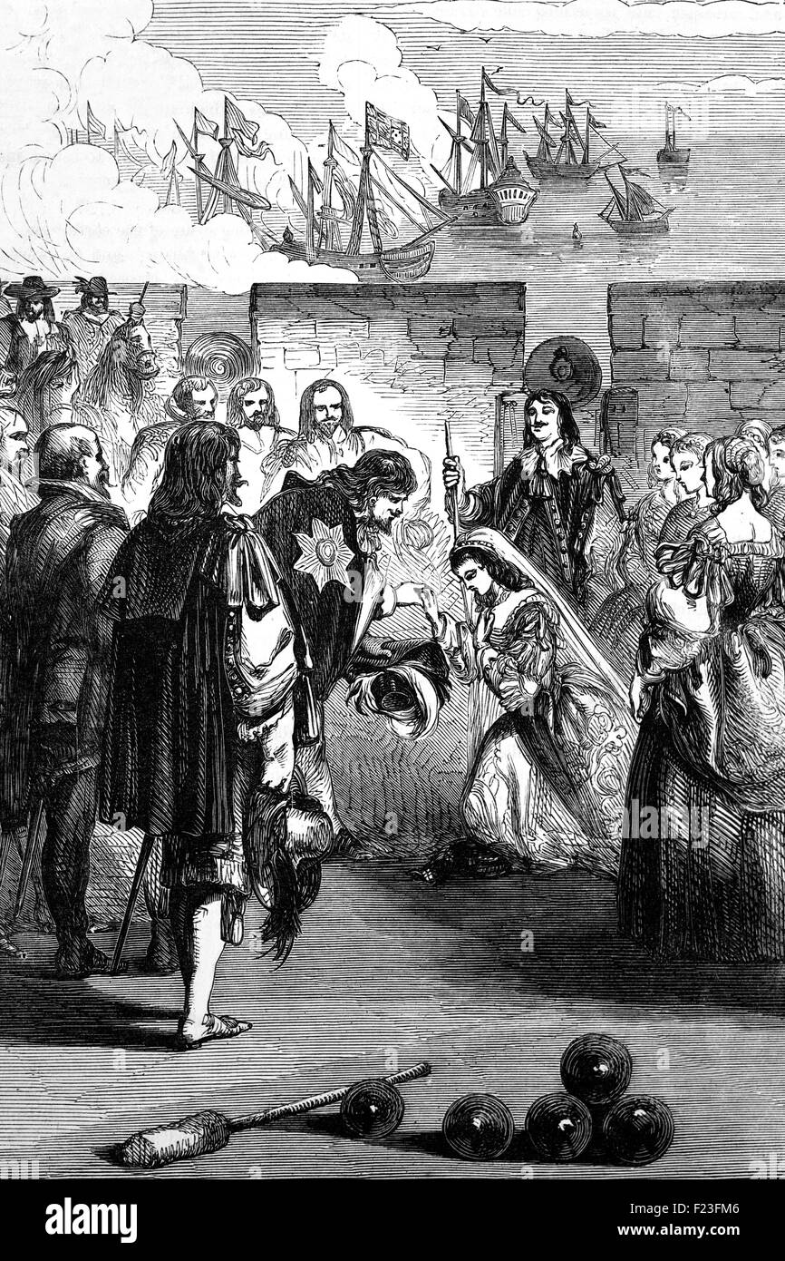 Prinzessin, Königin Henriette, Landung in England zu werden. Am 11. Mai 1625, König Charles i., heiratete die 15-Jahr-alten französischen Prinzessin Henrietta Maria von Proxy vor den Türen der Notre-Dame de Paris.  Charles hatte Henrietta Maria in Paris unterwegs nach Spanien gesehen. Stockfoto