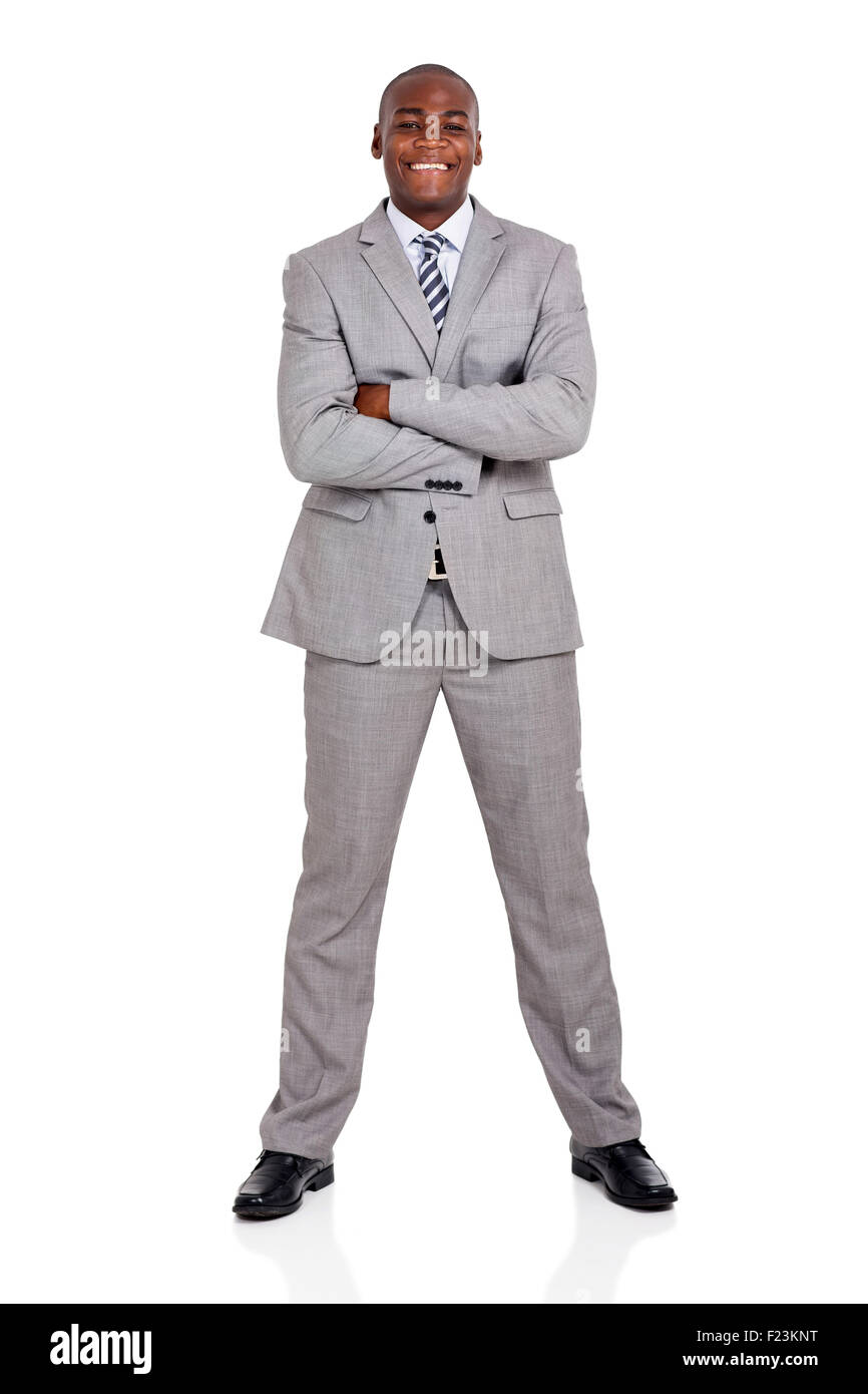 glücklich Afro amerikanische Geschäftsmann mit verschränkten Armen Stockfoto