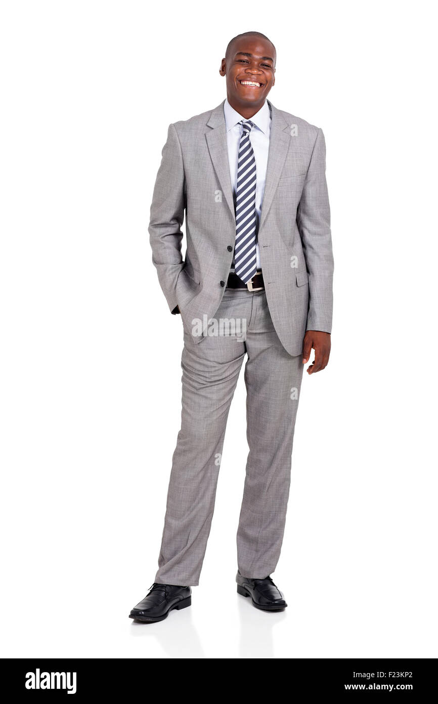 Porträt von fröhlichen afrikanischen Geschäftsmann in die Kamera schaut Stockfoto