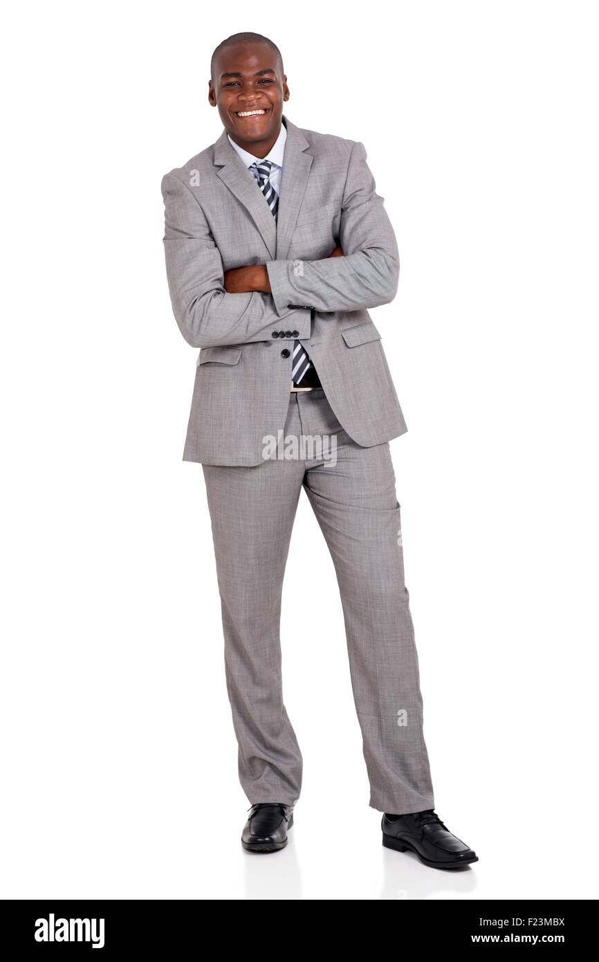 erfolgreiche junge afrikanische amerikanische Geschäftsmann posiert auf weißem Hintergrund Stockfoto