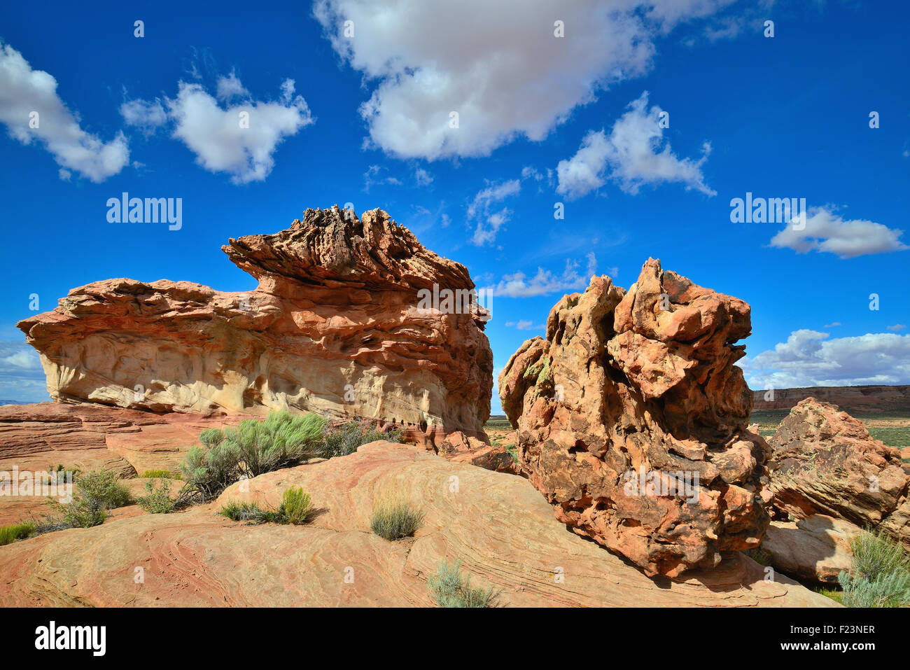 Ausländer, die auf der Suche Felsen entlang Highway 89 in Wasserloch Tribal Park in der Nähe von Page, Arizona Stockfoto