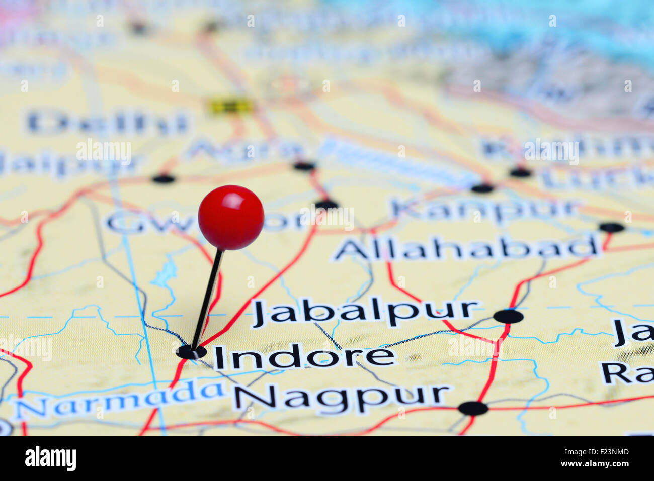 Indore, fixiert auf einer Karte von Asien Stockfoto