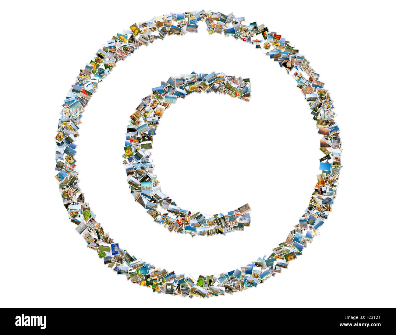 Copyright-Symbol, Fotos Collage isoliert auf weißem Hintergrund Stockfoto