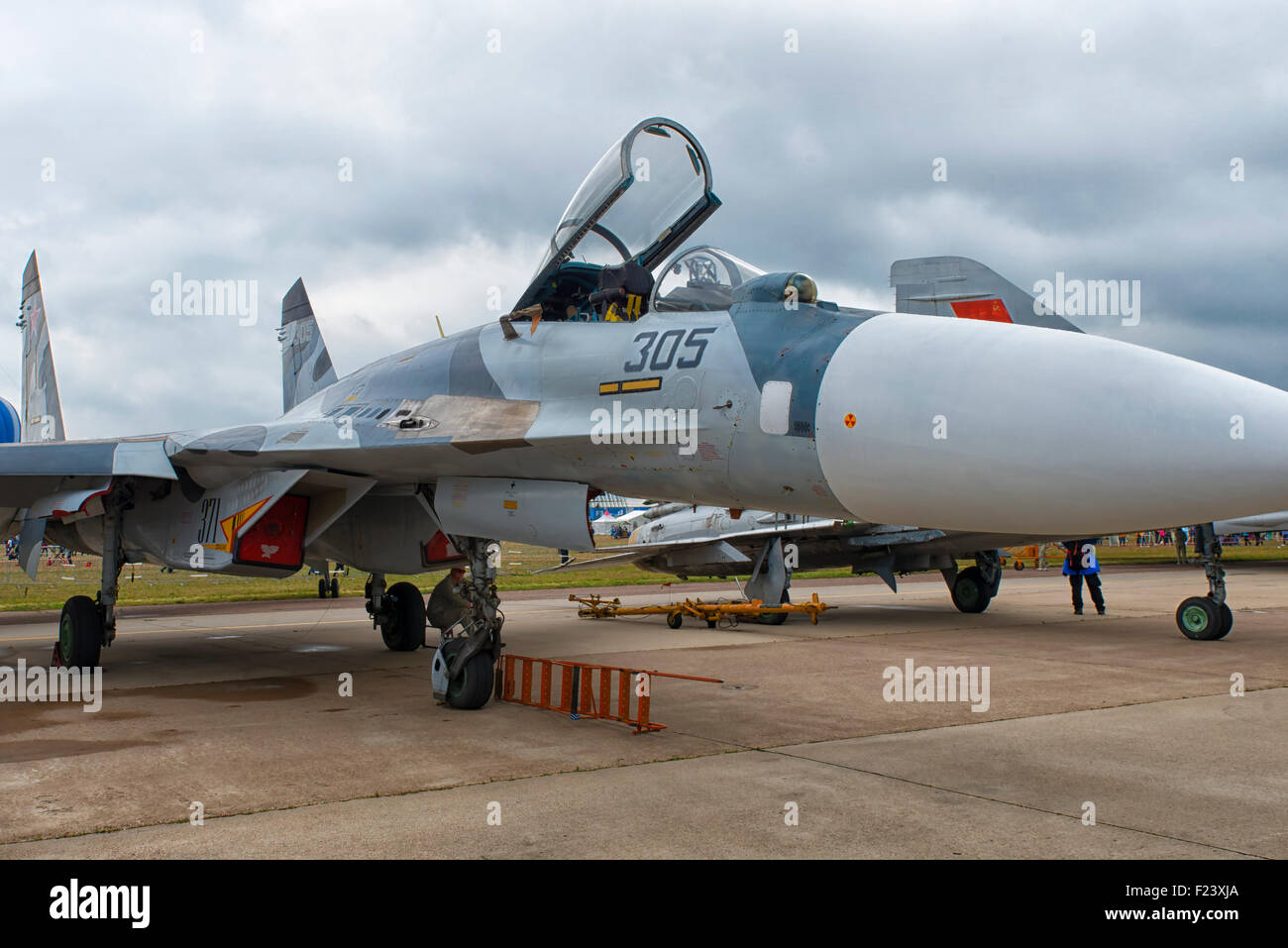 Suchoi SU-27 Flanker bei Flugschau MAKS 2015 in Moskau, Russland Stockfoto