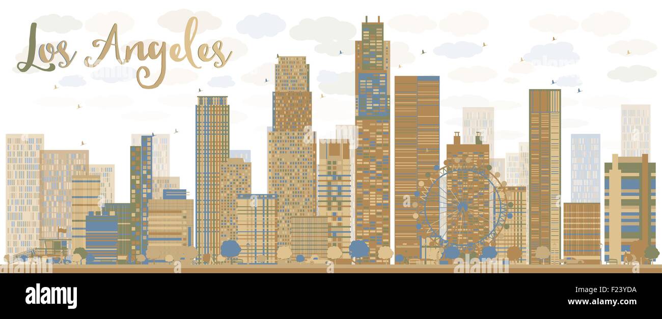Skyline von Los Angeles mit Farbe Gebäude und blauer Himmel. Vektor-Illustration Stock Vektor