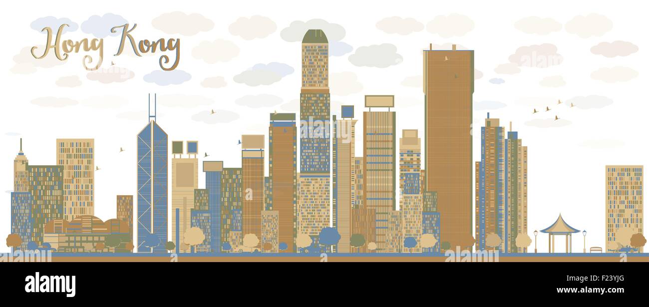 Hong Kong Skyline mit blauen und braunen Gebäude. Vektor-illustration Stock Vektor