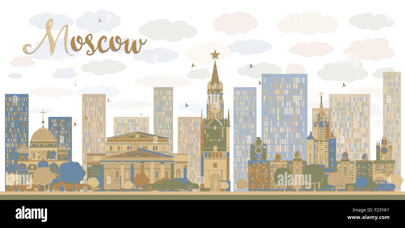 Moskau City Skyline in blau und braun. Vektor-illustration Stock Vektor